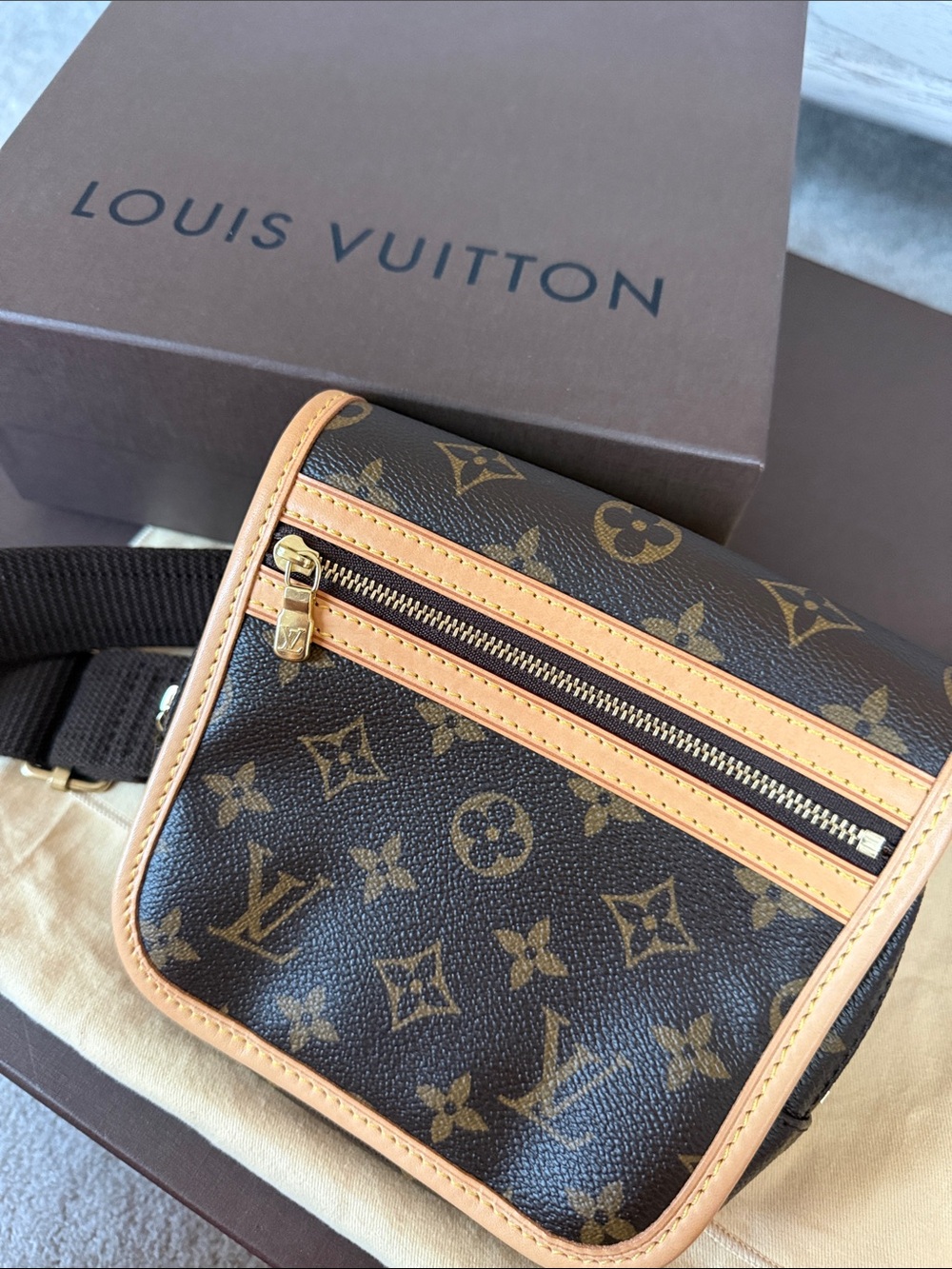 Louis Vuitton Bosphore Monogram Canvas Belt Bag in Brown and Tan
